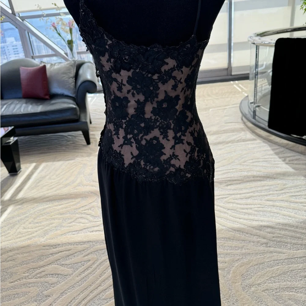 Vintage Hanae Mori Strapless Black Lace Dress over Nude Silk - Picture 3 of 5